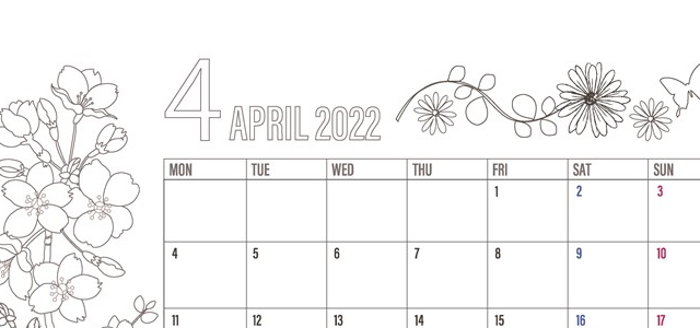 無料の塗り絵カレンダー（2022年4月）は春の花がおしゃれなイラスト素材をダウンロード