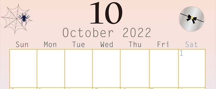 蜘蛛の巣で2022年10月ハロウィンを楽しもう！縦型無料カレンダーテンプレートをダウンロード