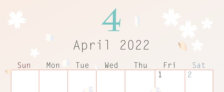 花弁イラストがおしゃれな2022年4月のカレンダー縦型テンプレート（無料）をダウンロード