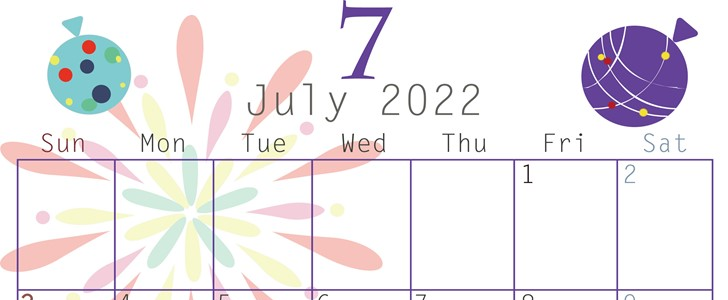 2022年7月お祭テイストのイラストカレンダーは縦型で使いやすい無料テンプレートをダウンロード