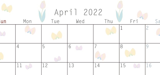 チューリップが可愛い2022年4月カレンダー！手書きスペースも充実！JPG・PNG・PDFが無料ダウンロード出来る！をダウンロード