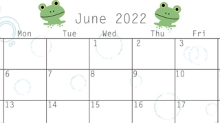 蛙のイラストがポップ！使いやすい2022年6月の無料カレンダー！印刷利用がおすすめ！をダウンロード